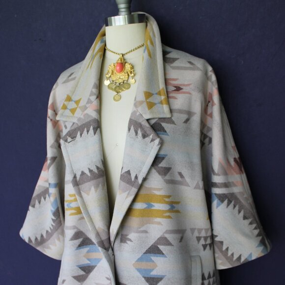 PENDLETON jacket coat Navajo Aztec wool blanket cloak White Sands Southwest M - Picture 6 of 11